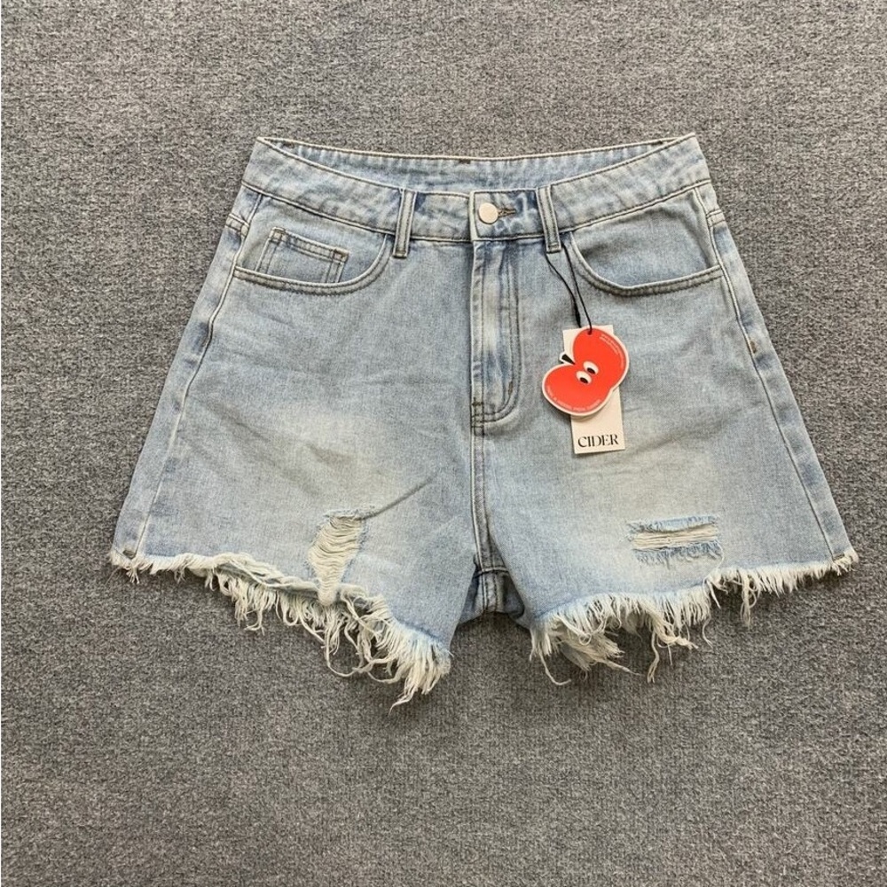 Cider Light Blue Distressed Jean Shorts